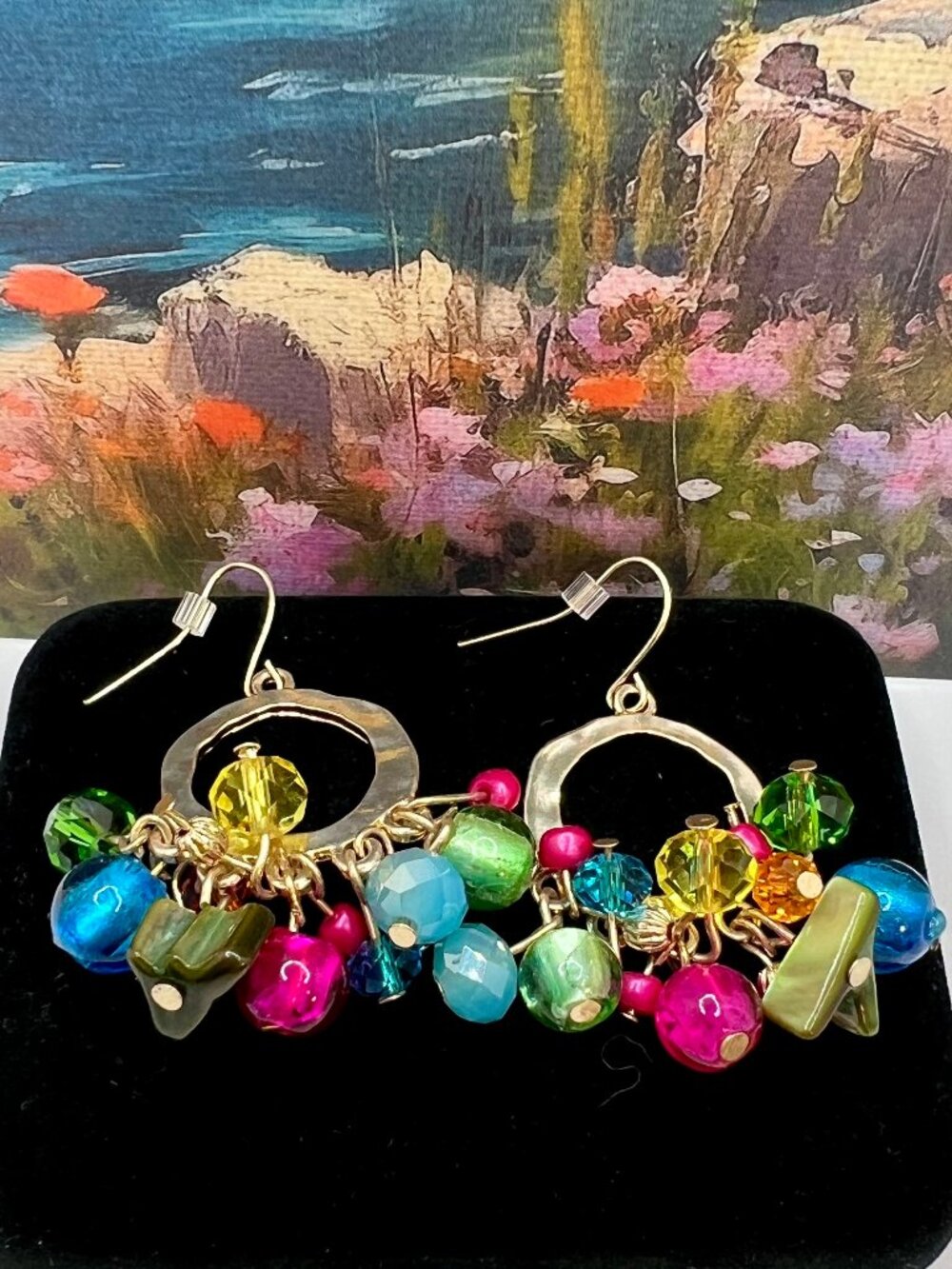 SALE 3/$20**Colorful Cha-Cha Hammered Gold Tone Earrings